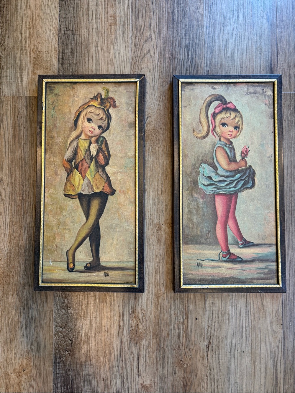 Jean Maio Set of 2 Vintage Framed Kitsch Art of 1960’s “big eyes”